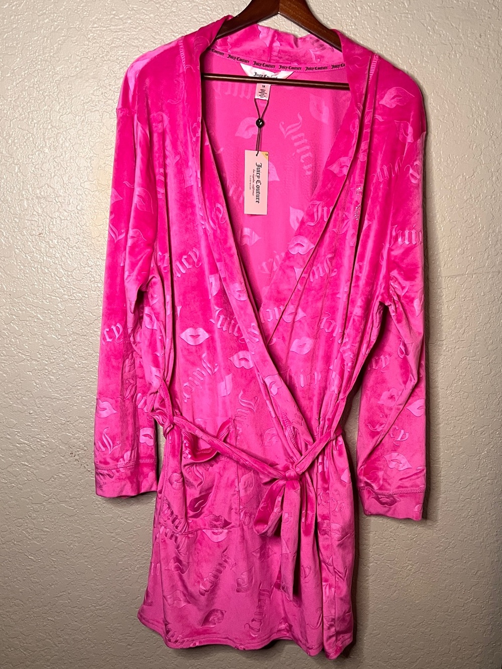 NWT Juicy Couture Wrap Robe XL Hot Pink Velvet Logo 1X